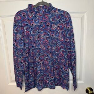 Talbots Blue and Pink Long Sleeve Paisley Quarter Button Down Size XL Petite GUC